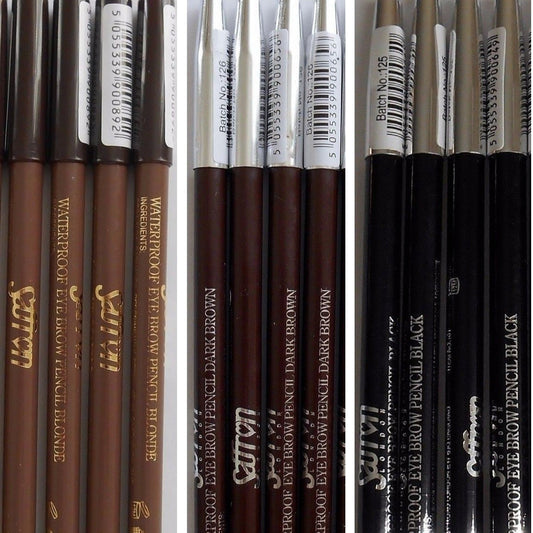 SAFFRON WATERPROOF EYEBROW PENCIL BLONDE DARK BROWN BLACK EYE BROW 1, 4, 6 OR 12