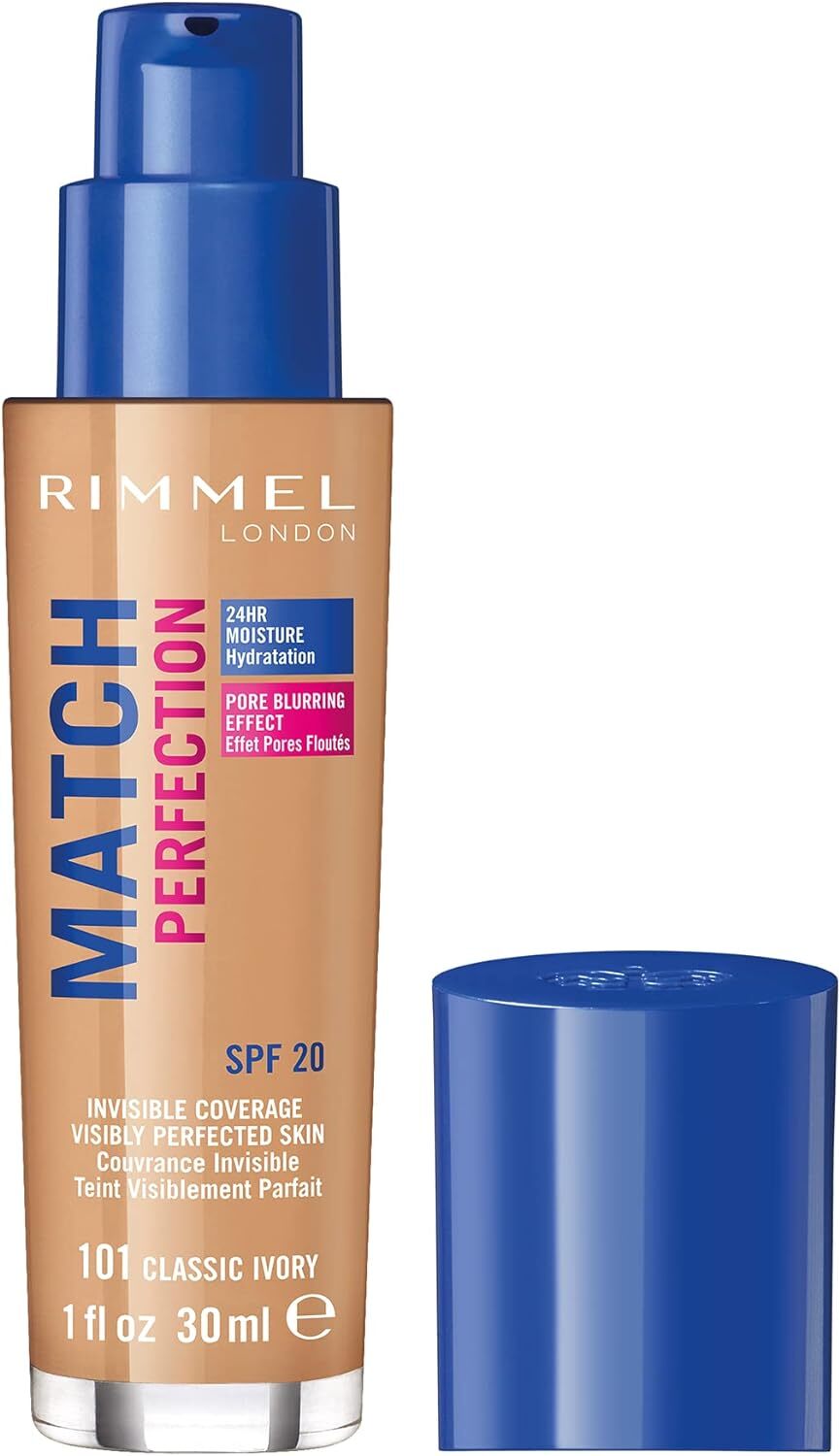 Rimmel Match Perfection Foundation SPF20 24H Moisture Pore Blur Invisible 30ml